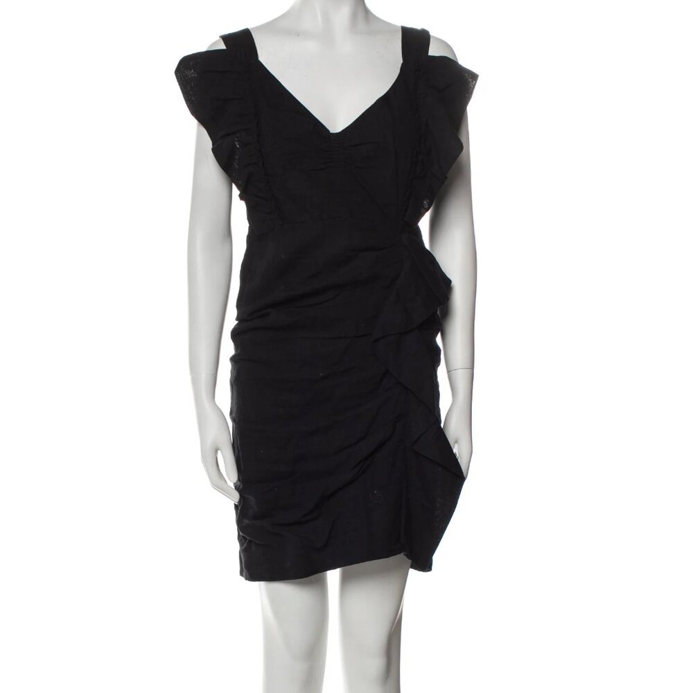 ÉTOILE ISABEL MARANT Topaz Ruched Linen Mini Dress Size M - Black